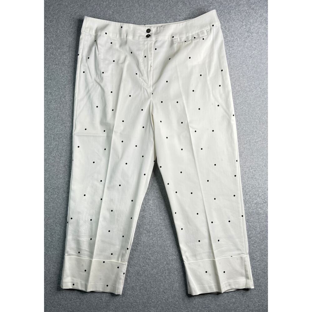 Chico’s White Polka Dot Capri Pants Size 3 Womens High Rise Cuffed Crop